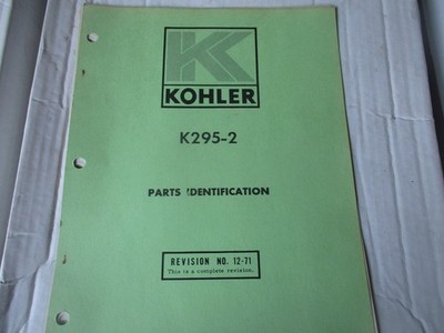 Original Kohler 2 Cycle K295-2 Parts Catalog ID Folder / Manual Dated 1971