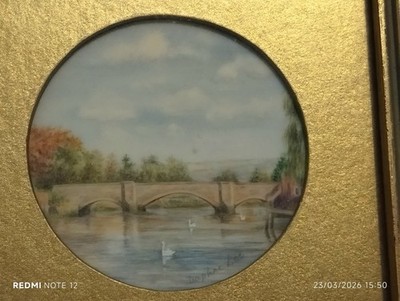 Miniatur Aquarell von Arundel Bridge von Daphne Lee. R.M.S