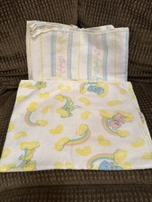 Vintage Riegel Baby Receiving Blanket 30x30 Bunny Bear Dog Yellow White