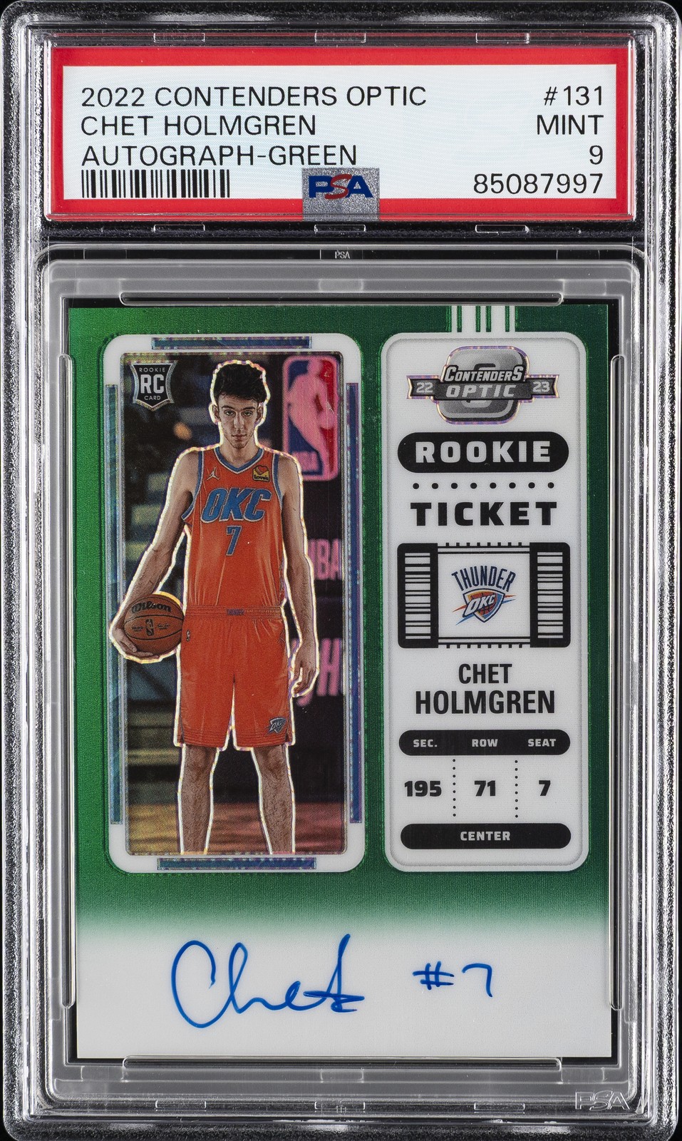 2022 CONTENDERS OPTIC AUTO-GREEN #131 CHET HOLMGREN 49/75 PSA 9
