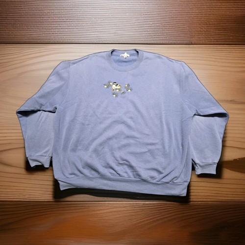 VTG Embroidered Chickadee Bird Nature Sweatshirt Blue XL 1990s