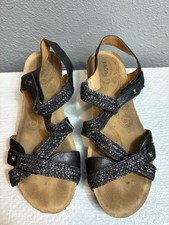 Taos Women  s Black Adjustable Straps Wedge Sandals Leather Slip On US 10.5/EU 41