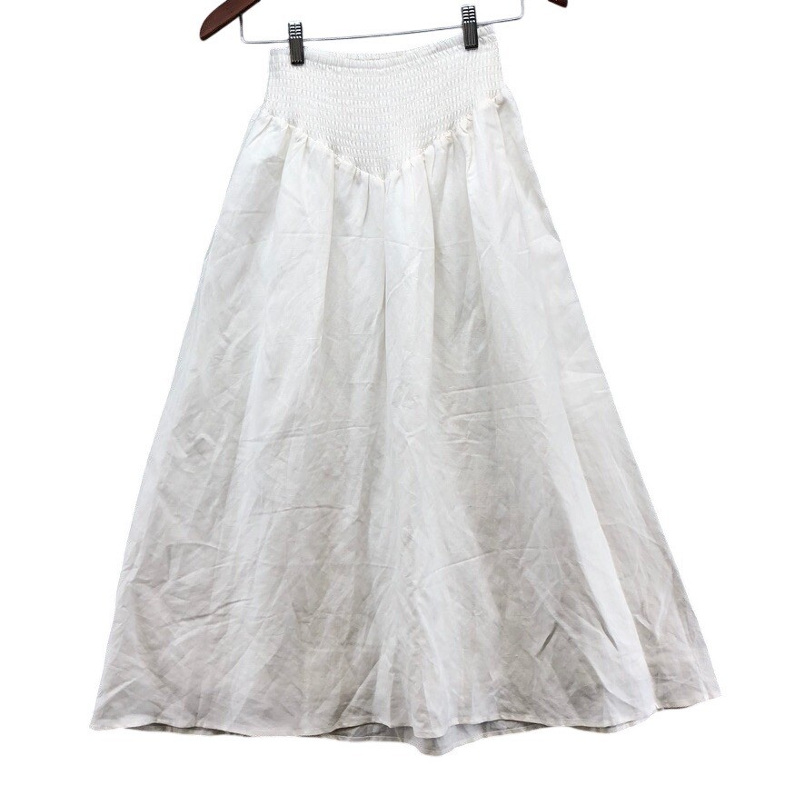 Tularosa Midi Skirt Womens XS Ivory Linen Blend Smocked High Waist Boho Flowy-image
