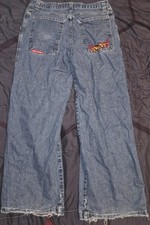 JNCO JEANS Wide-Leg Embroidered Denim Jeans Blue Medium Wash Men's Vintage