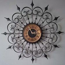 Vintage Mid Century Retro 50s 60s Welby Wrought Iron Metal Starburst Wall Clock