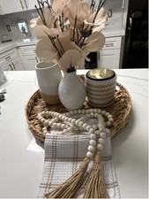 Farmhouse Beads 58in Wood Bead Garland with Tassels Boho Rustic Country Decor