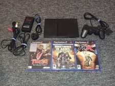 Sony PlayStation 2 Slim PS2 Black Bundle Controller Cables Memory Card 3 Games
