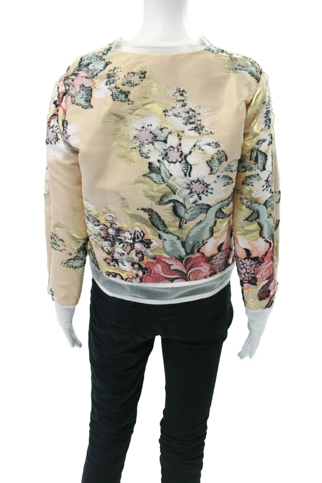 Fendi Womens Brocade Sheer Panel Detail Cropped Long Sleeve Top Pink Size 4 - Image 3 of 4