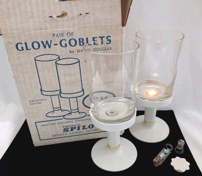 Set Of 2 MCM Lighted Glasses Glow- Goblets  David Douglas , Were Unopened