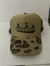 Trailer Fest Otto Green Camo Adjustable Trucker Hat Vintage Trailer rally