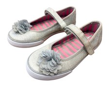 Hanna Andersson Holly Mary Jane Glittery Silver w Bow Accent Girls Size 2