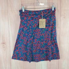 Toad&Co Chaka Skirt Womens Small Red Blue Floral Print Stretch Elastic Waist