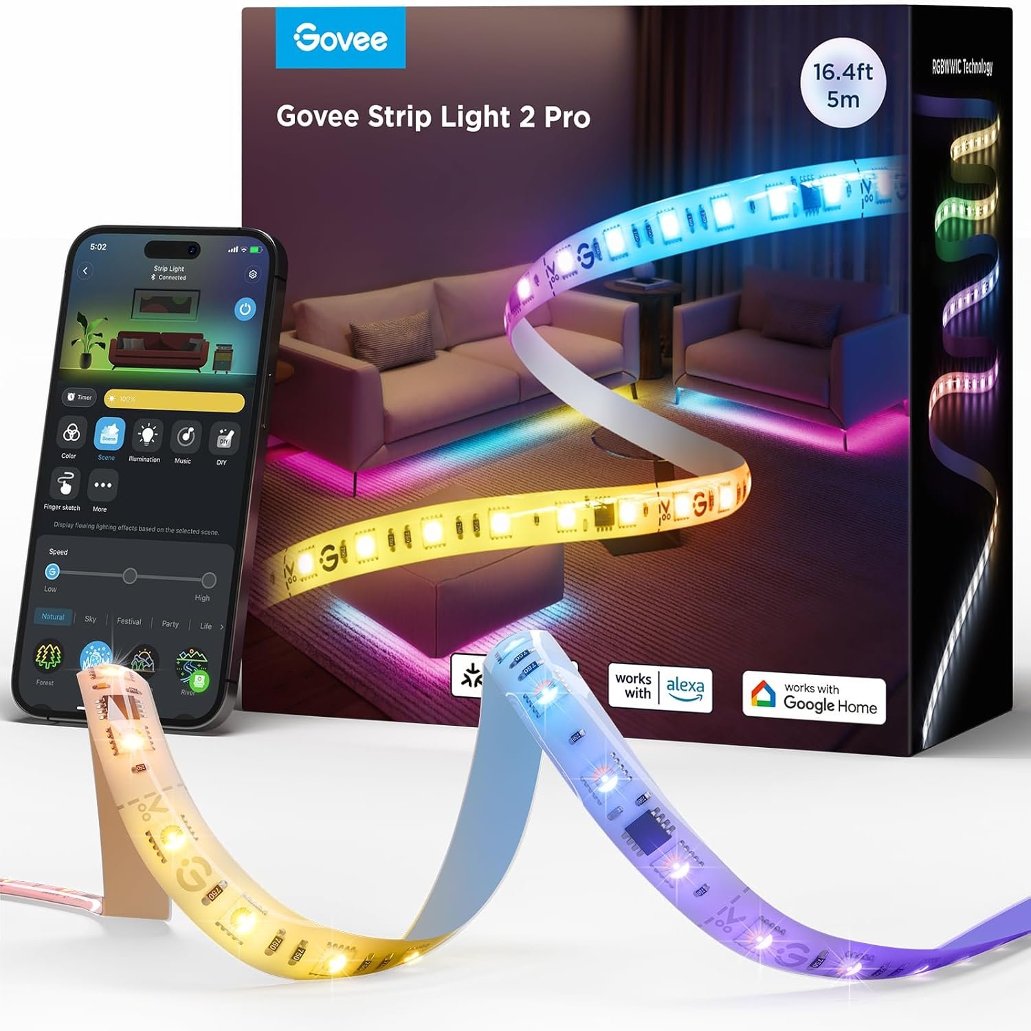 16.4Ft RGBIC Smart LED Strip Lights Pro with Matter Alexa Compatible