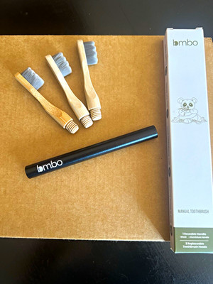 bmbo Manual Toothbrush Black Aluminum Reusable Handle, Replaceable Heads