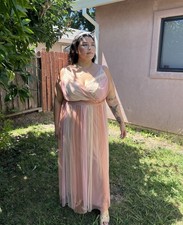 Candalite Women’s Pink Tulle Maxi Gown Formal V-Neck Sleeveless 2X