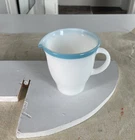 Vintage Pyrex Blue Stripe Rim 8oz Milk Glass Creamer Handle USA MCM Teal