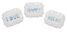 Love Happy Relax Scalloped Edge Coastal Tidbit Serving Dish Set of 3