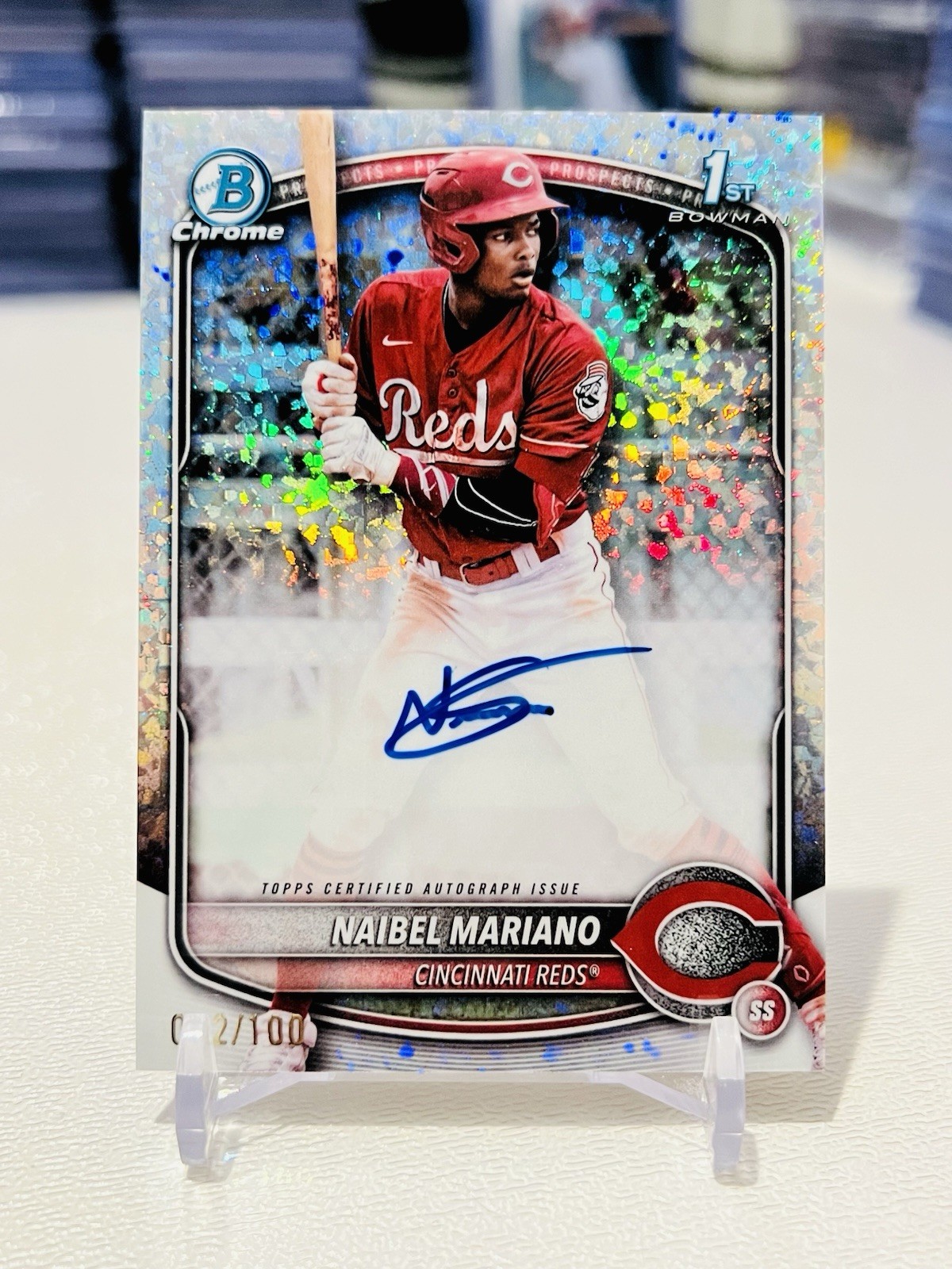 Naibel Mariano 2025 Bowman Chrome 1st Mini Diamond Auto /100 SP Reds RC