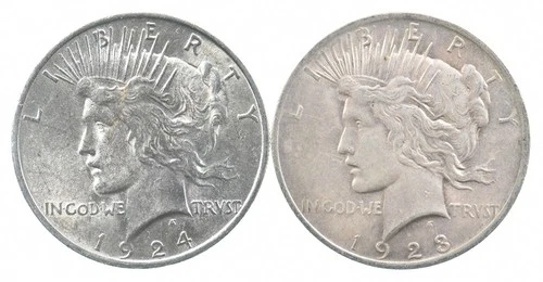 1924 & 1923 & Peace Silver Dollar $1 Bullion Collection Lot *854