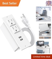 Recessed Power Strip USB Outlets Desk Mount Furniture Charging Station White