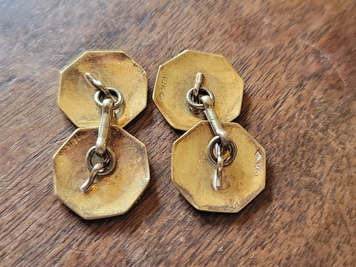Gemelos octágonos antiguos LEBOLT de oro verde ART DECO - 4,4 g. - Imagen 7 de 9