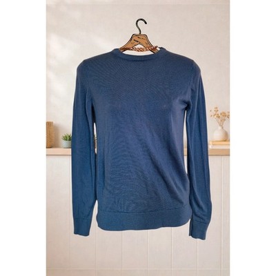M&S Pullover extrafeiner reiner 100%Merinowolle Rundhals schieferblau UK 6