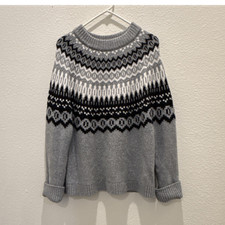 Geometric Knit Pullover Sweater Gray Black Unisex Kids Long Sleeve Crew Neck