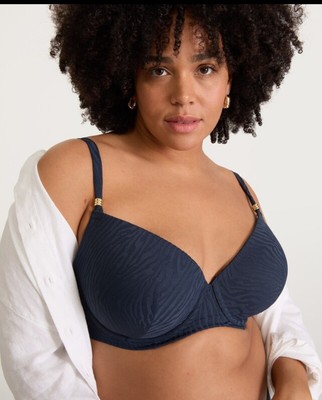 F&F Fuller Bust Animal Textured  Navy Bikini Top Size 38DD 