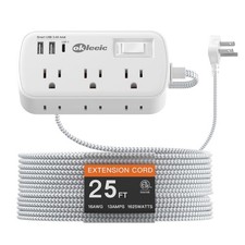 25FT Surge Protector Power Strip 6 AC Outlets 3 USB Flat Plug Wall Mountable