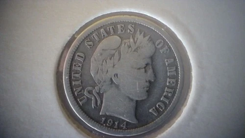 1914-P Fine Barber Silver Dime Philadelphia Mint