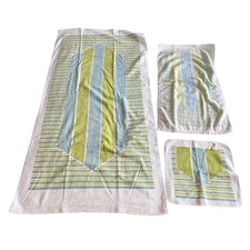 Vintage Vera Burlington Bath Towel Washcloth Mod Stripe Geometric USA 3 Piece