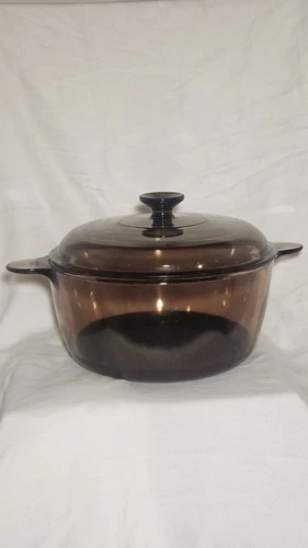 Vtg Visions Corning Ware Pyrex Amber 4.5L 5qt Glass Dutch Oven Stock Pot & Lid