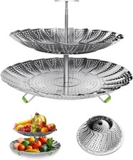 2 Piece Interlock Stainless Steel Steamer Basket Set For Kitchen Cooking Pots