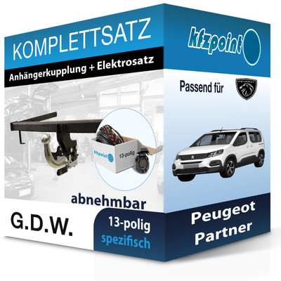 Für Peugeot Partner 08- G.D.W. Anhängerkupplung abnehmbar + 13polig E-Satz neu