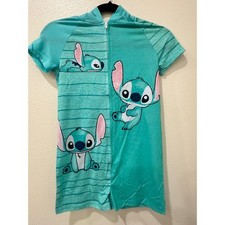 Disney Lilo  Stitch Teal Hooded Zip Front Romper Kids Size Medium 8 Pajamas