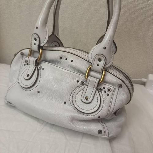 Chloe Hand Bag Tote Boston Bag Paddington Purse Leather White Authentic - Bild 10 von 24