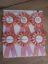 6 Pink Wedding Hen Party Rosettes Badge Bride To Be Bridesmaid Mother of Bride