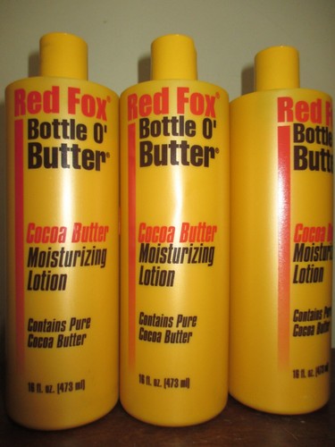 3x Red Fox Bottle O’Butter Cocoa Butter Moisturizing Lotion Creme 16 fl oz