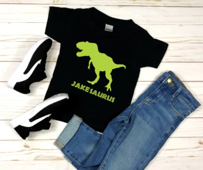 Kids T-Rex Dinosaur personalised Custom T-Shirt Gift Boy Girl Holiday your name