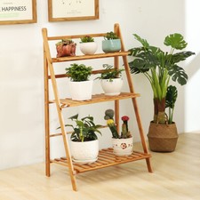 BAMBOO WOODEN SHELF PLANT STAND FOLDABL LEANING LADDER STORAGE FLORIST DISPLAY