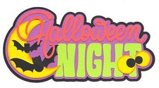 PREMADE SCRAPBOOK-PAPER PIECING-FOR A LAYOUT-TITLE-BATS-HALLOWEEN NIGHT