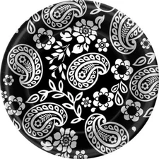 Black White Paisley Modern Floral Wedding Garden Party 7" Paper Dessert Plates