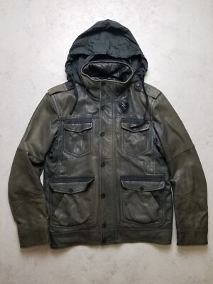 Diesel 100% Lamb Leather Biker Moto Style Hoodie Jacket Men's Size
