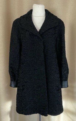 Feldmann Pelze echt PELZ Mantel Persianer schwarz mit echt LEDER