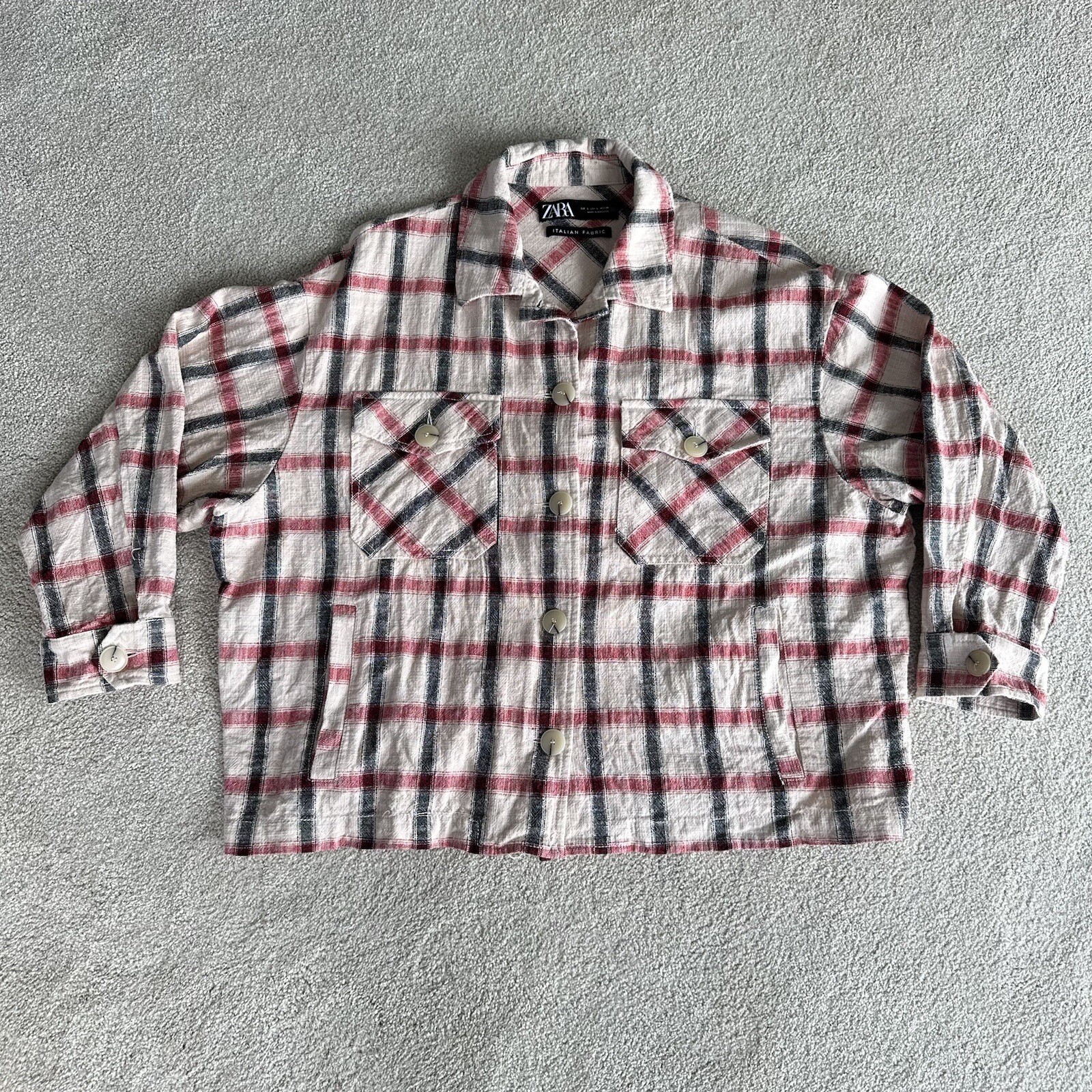 ZARA Shirt Womens L Plaid Overshirt Italian Fabric Cotton Blend Multicolored