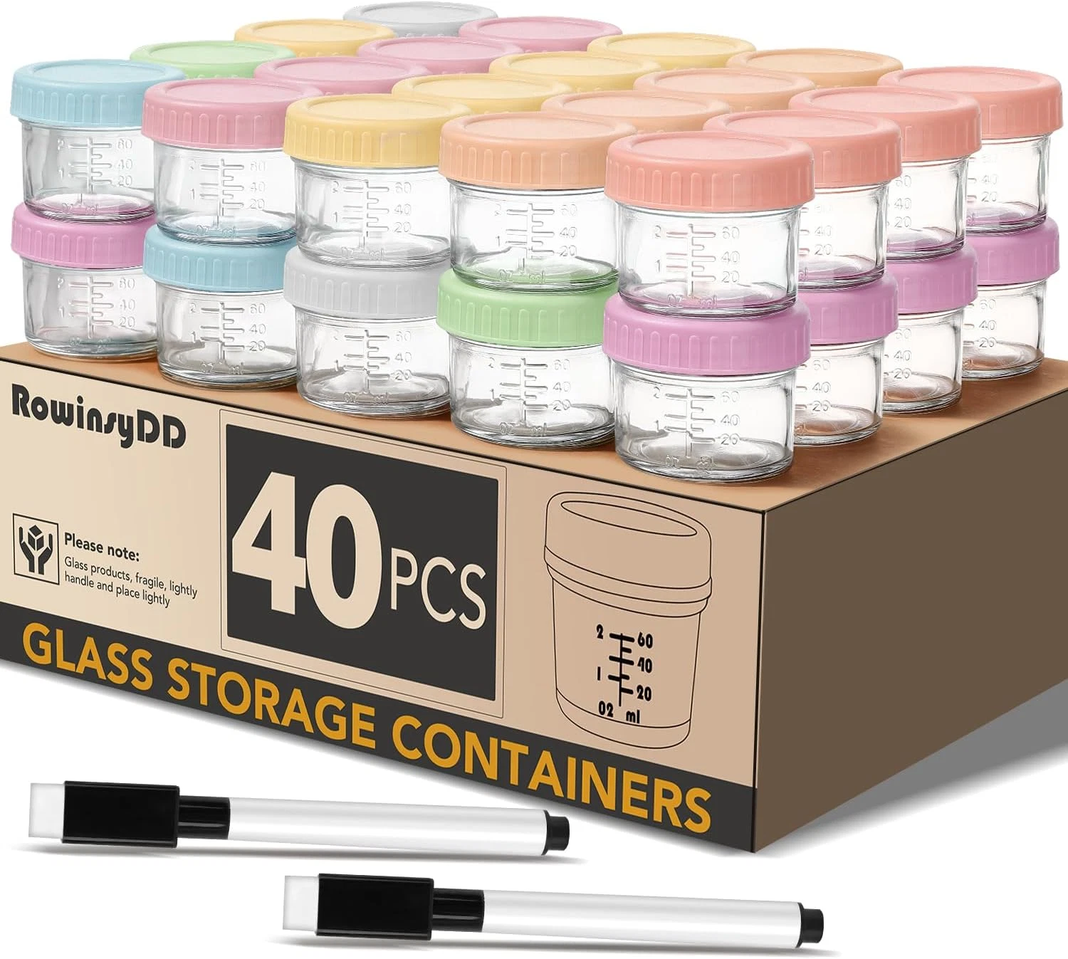 40-Pack Glass Baby Food Storage Containers - 4oz Leakproof Jars with Lids
Opens in a new window or t