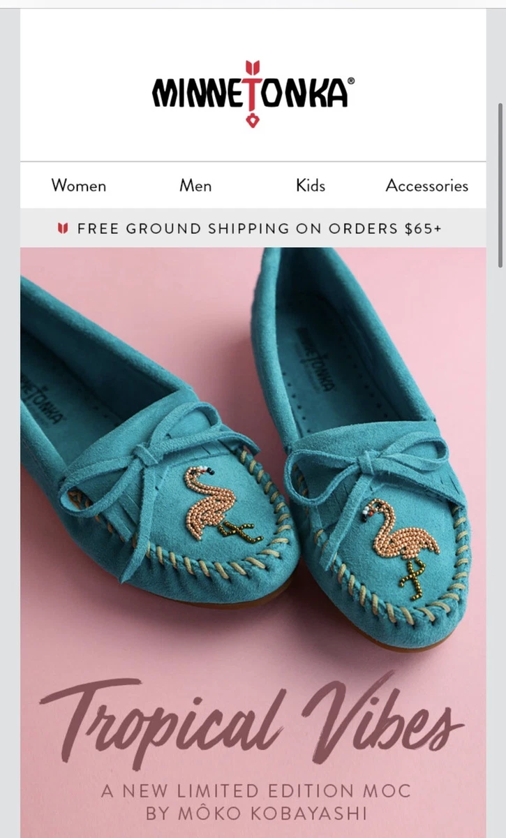 MINNETONKA Moko Kobayashi Kilty Moccasins - Turquoise Suede Beaded