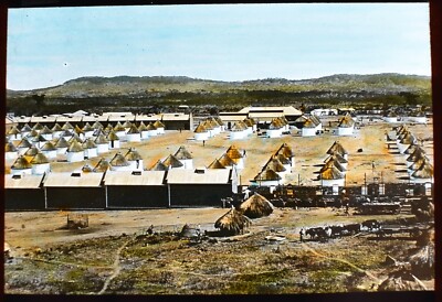 ANTIQUE Magic Lantern Slide COMPOUND WITH NATIVE HUTS C1920 PHOTO AFRICAN AFRICA