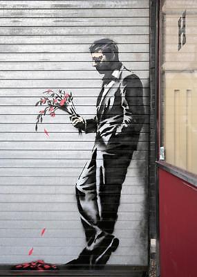 BANKSY STREET ART CANVAS PRINT Sad Man with flowers 16 BANKSY STREET ART CANVAS PRINT Sad Man with flowers 16