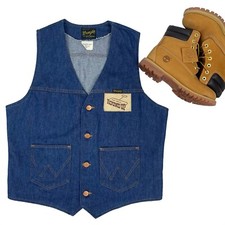 Vintage Wrangler The Great Round Up Denim Jean Vest Button Western MADE IN USA!
